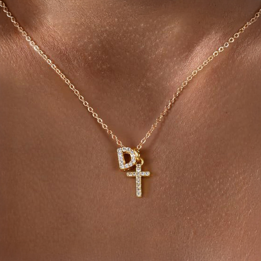 Karnz | Zarte Diamant Initial & Kreuz Halskette