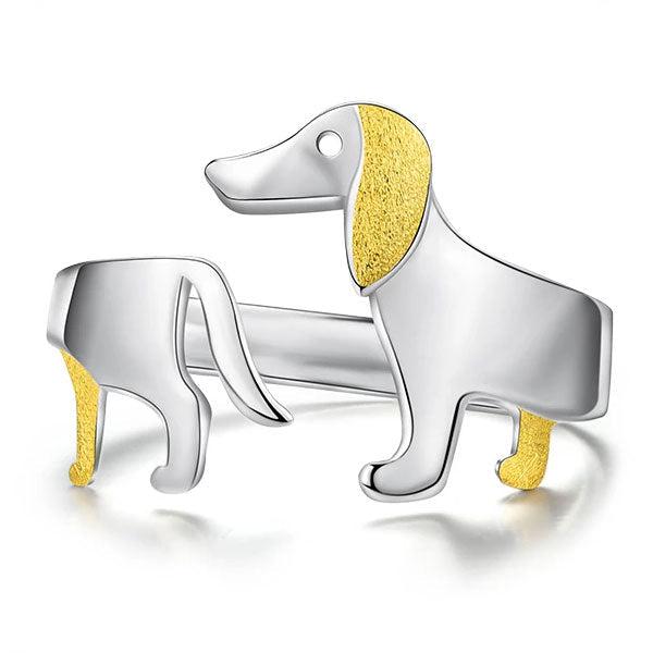 Dachshund Hund 925 Silber Verstellbarer Ring | Karnz