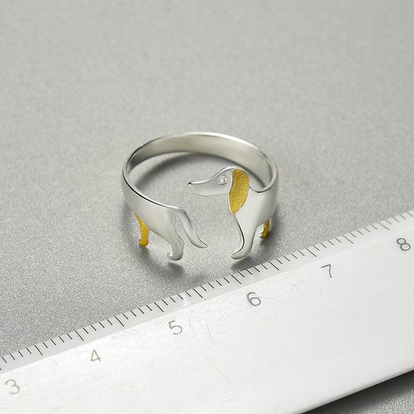 Dachshund Hund 925 Silber Verstellbarer Ring | Karnz