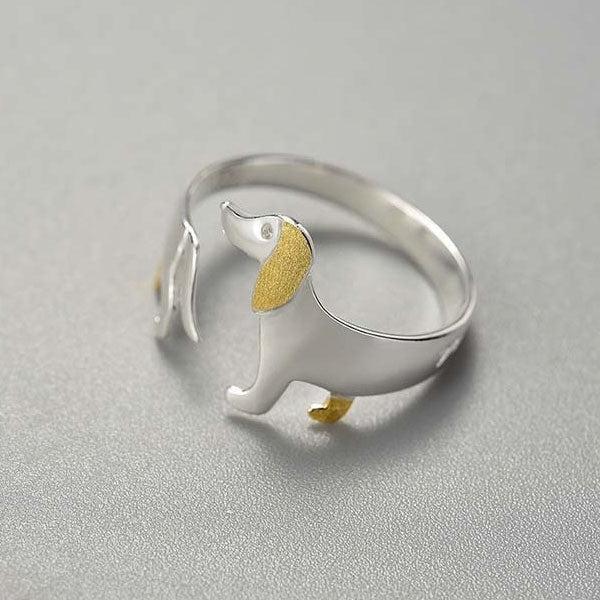 Dachshund Hund 925 Silber Verstellbarer Ring | Karnz