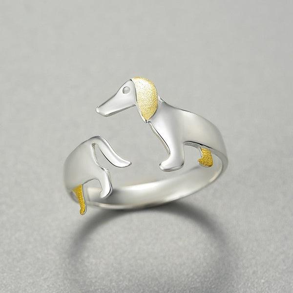 Dachshund Hund 925 Silber Verstellbarer Ring | Karnz