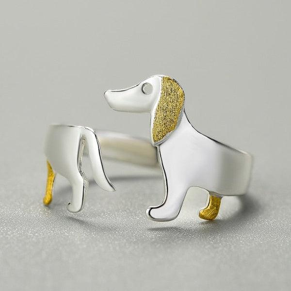 Dachshund Hund 925 Silber Verstellbarer Ring | Karnz