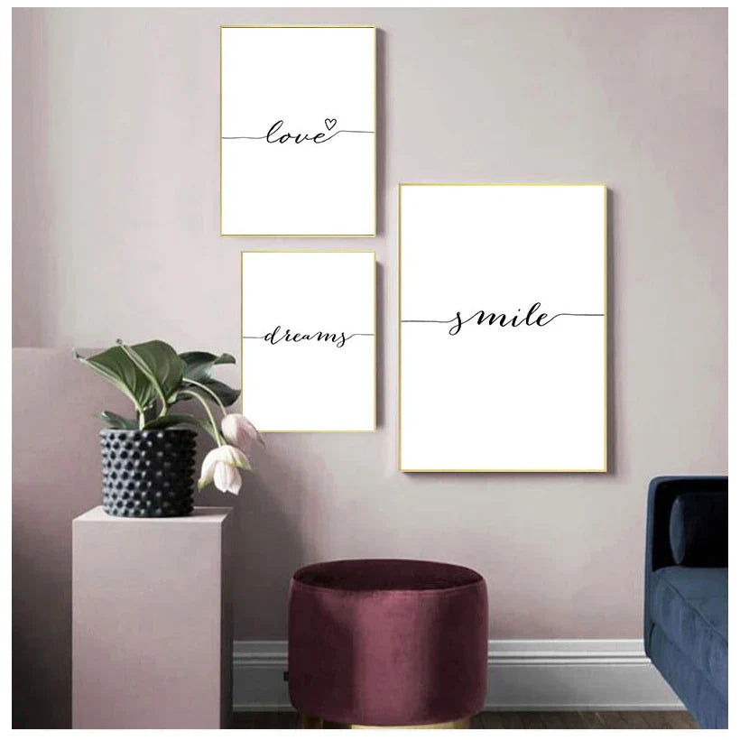 Tägliche Inspiration Wort Wandkunst Fine Art Leinwanddrucke Liebe Lächeln Süße Träume Zitate Poster Schwarz Weiß Bilder Für Wohnzimmer Schlafzimmer Kunst Dekor | Karnz