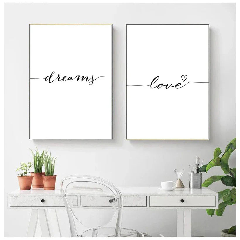 Tägliche Inspiration Wort Wandkunst Fine Art Leinwanddrucke Liebe Lächeln Süße Träume Zitate Poster Schwarz Weiß Bilder Für Wohnzimmer Schlafzimmer Kunst Dekor | Karnz