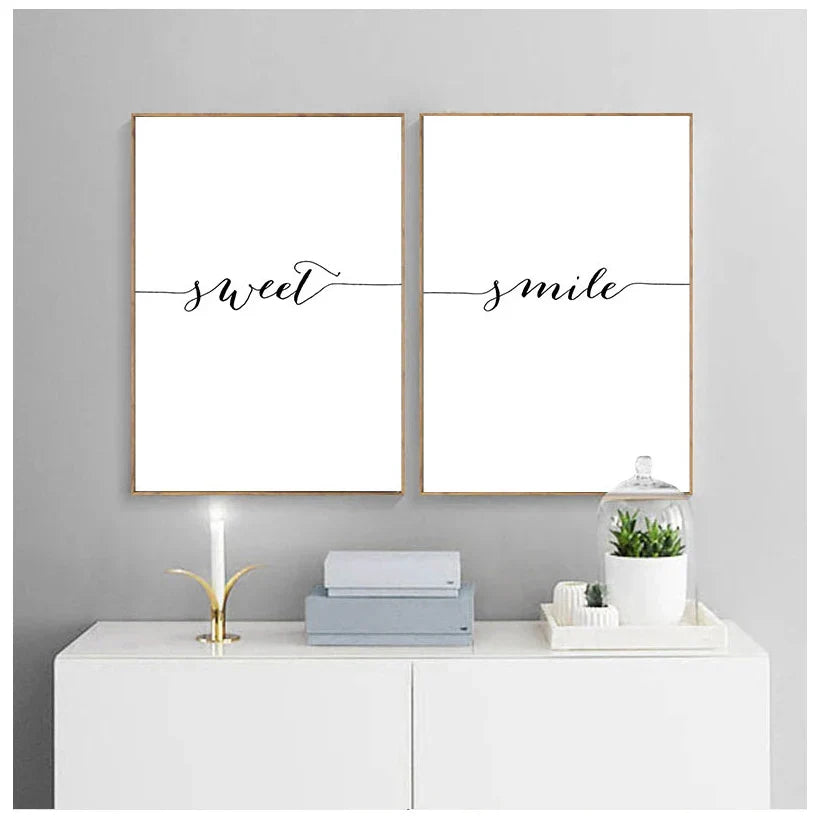 Tägliche Inspiration Wort Wandkunst Fine Art Leinwanddrucke Liebe Lächeln Süße Träume Zitate Poster Schwarz Weiß Bilder Für Wohnzimmer Schlafzimmer Kunst Dekor | Karnz