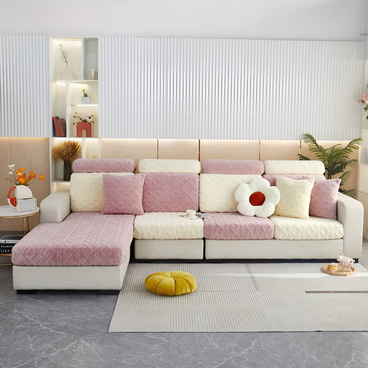 Samt-Sofa-Bezug mit Diamantmuster – weich und luxuriös | Perfekte Passform für jedes Sofa | Karnz