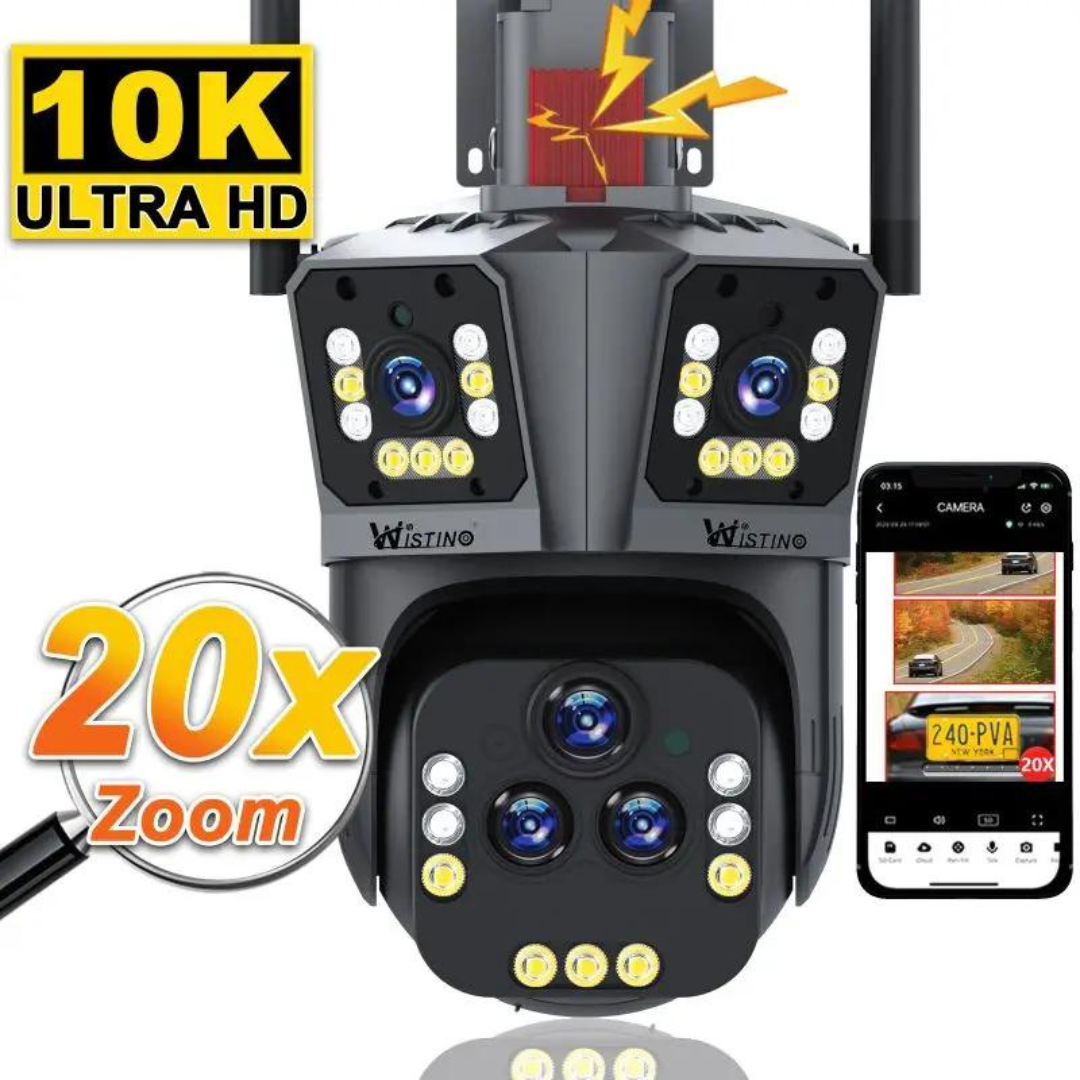 DualGuard Ultra 10K – 20MP Überwachungskamera mit 5 Linsen und 20x Zoom | Karnz
