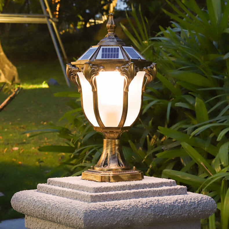 Europäische Retro-Gartenleuchte aus Aluminium-Druckguss, Glas, Solar, wasserdicht, für den Außenbereich