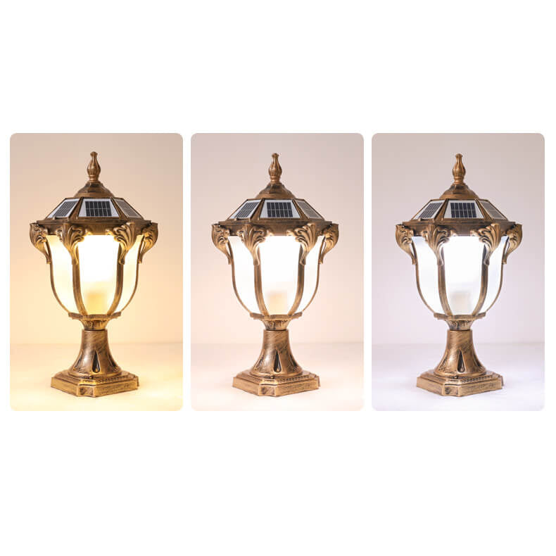 Europäische Retro-Gartenleuchte aus Aluminium-Druckguss, Glas, Solar, wasserdicht, für den Außenbereich