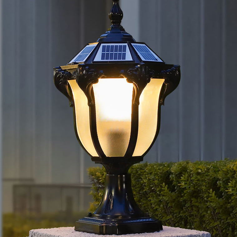 Europäische Retro-Gartenleuchte aus Aluminium-Druckguss, Glas, Solar, wasserdicht, für den Außenbereich