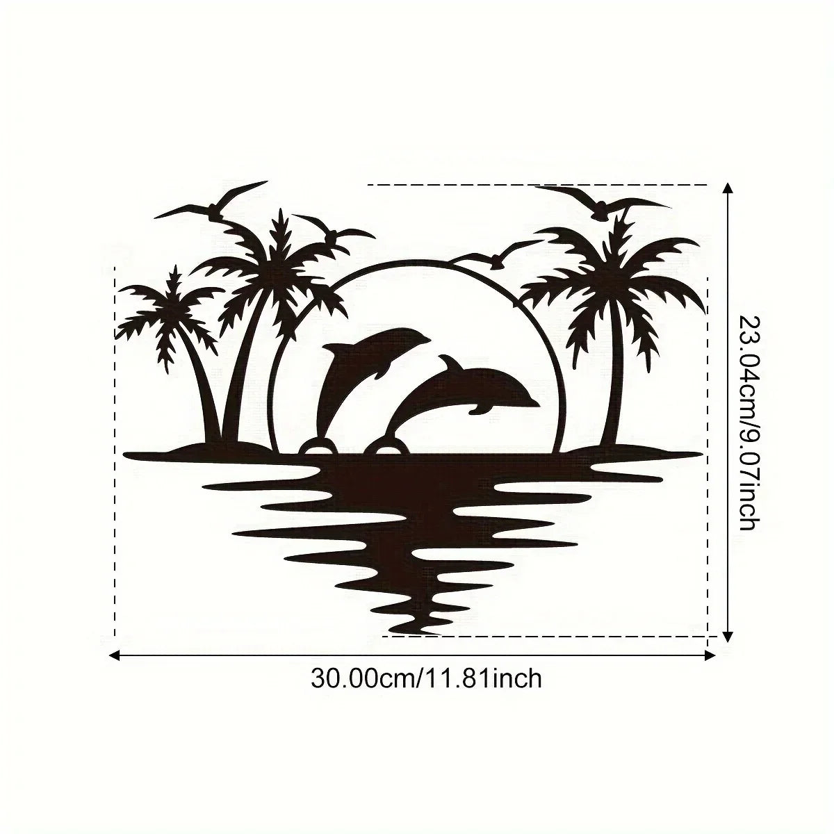 Delfin Sonnenuntergang Tropische Palmen Eisen Kunst Wandkunst 3D Metall Skulptur Wanddekoration Für Wohnzimmer Esszimmer Kreative Zeitgenössische Nordische Wohnkultur