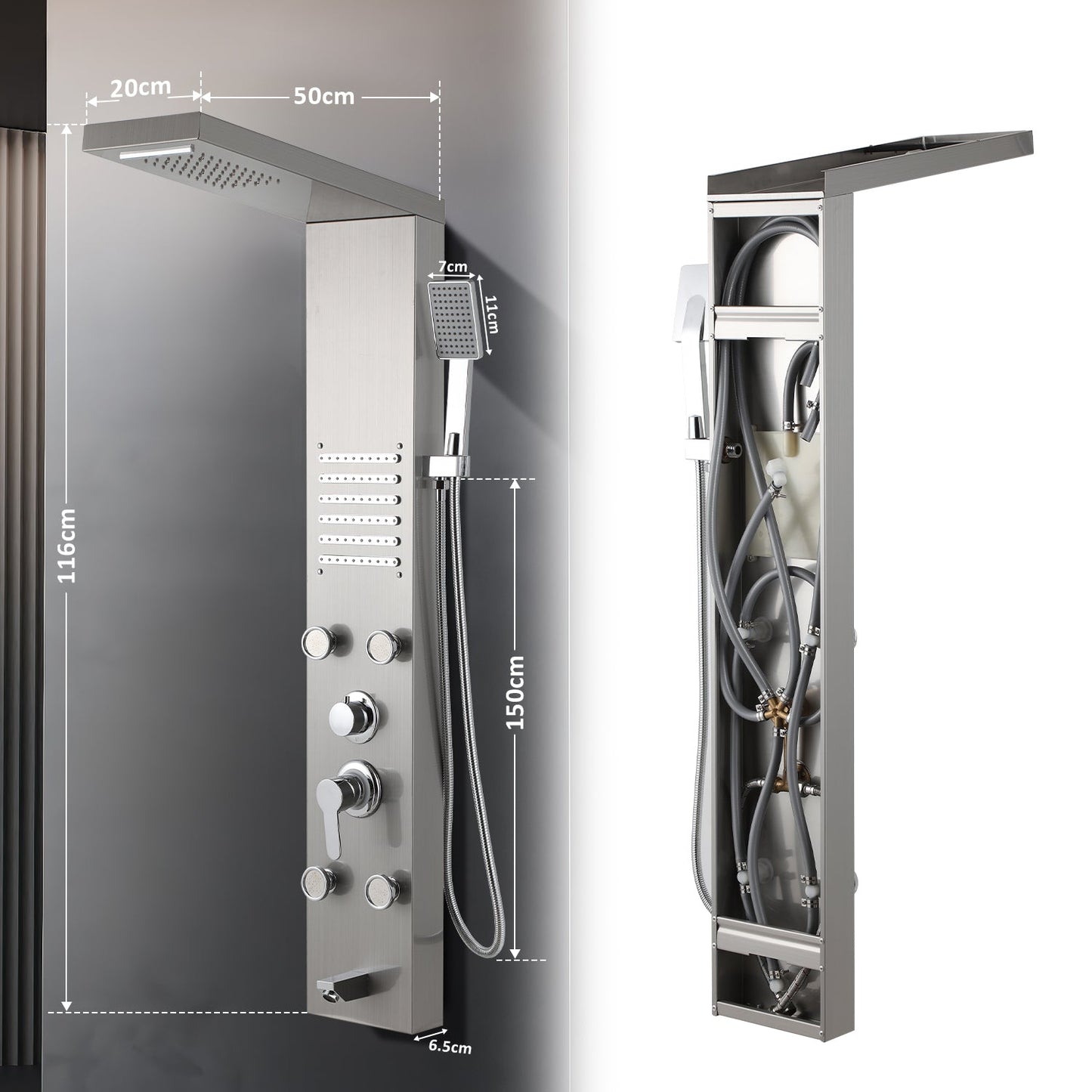 Duschpaneel Edelstahl Wandduschpaneel 5 Funktionen Silber | Karnz
