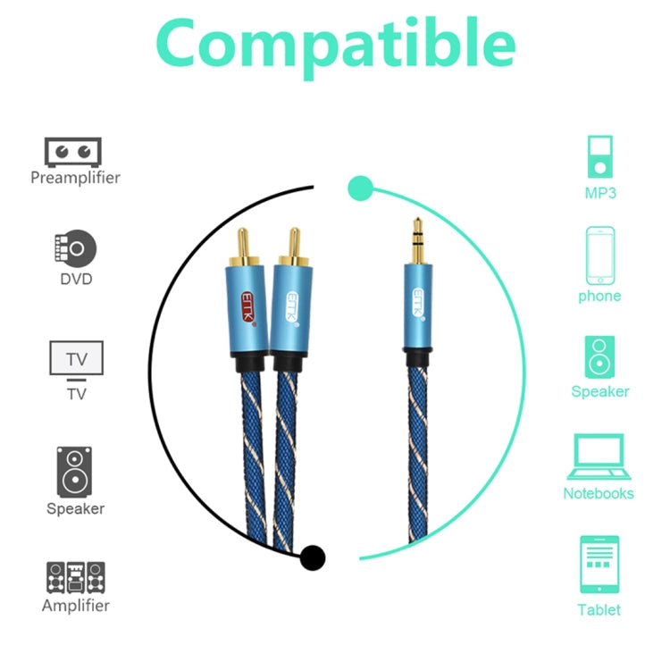 EMK 3,5-mm-Klinkenstecker auf 2 x RCA-Stecker, vergoldetes Lautsprecherkabel, Kabellänge: 5 m (Dunkelblau)