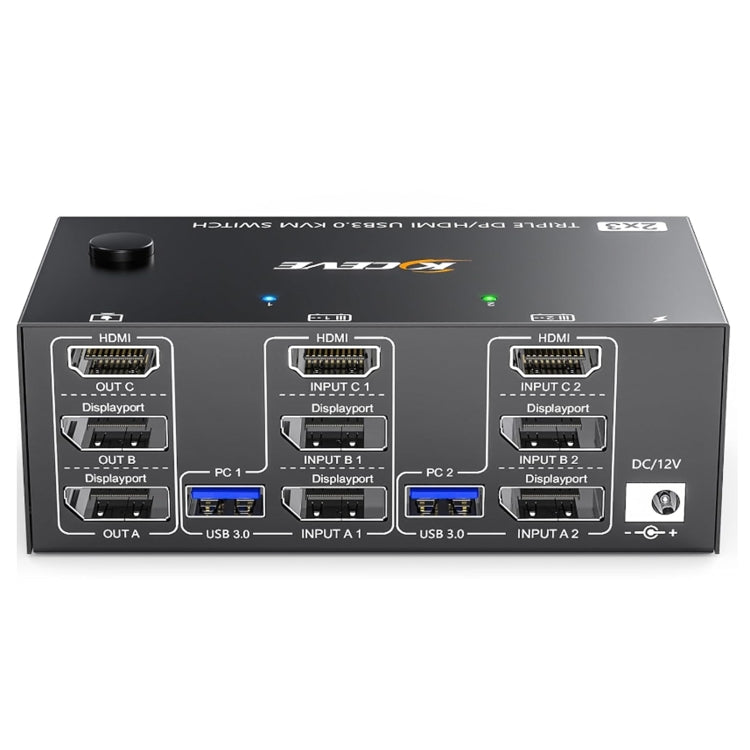 KC-KVM203DH 8K 30Hz USB 3.0 DP+DP+HDMI Triple-Monitor-KVM-Switch, AU-Stecker