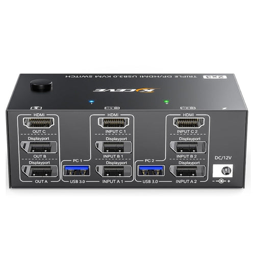 KC-KVM203DH 8K 30Hz USB 3.0 DP+DP+HDMI Triple-Monitor-KVM-Switch, AU-Stecker