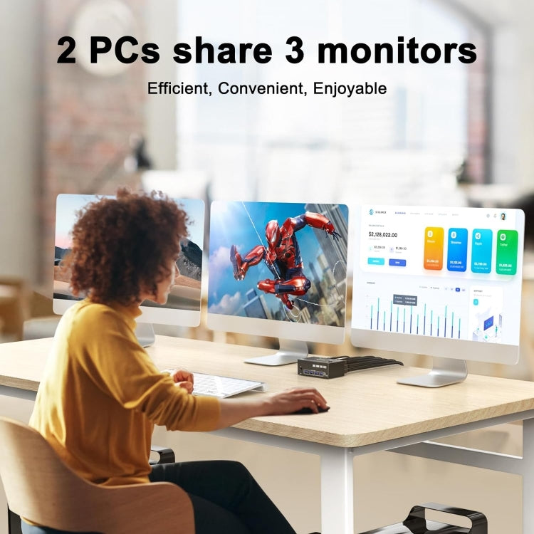 KC-KVM203DH 8K 30Hz USB 3.0 DP+DP+HDMI Triple-Monitor-KVM-Switch, AU-Stecker