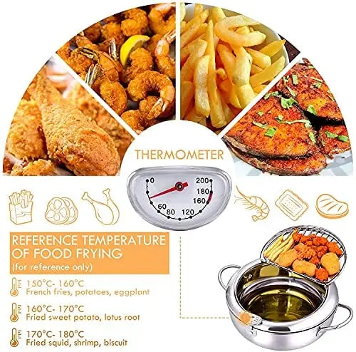 Edelstahpfanne mit Thermometer & Abtropfgitter