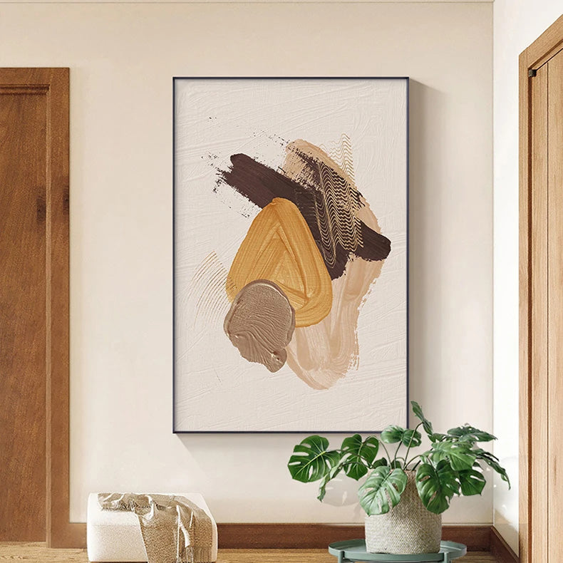 Elegante Erdtöne Abstract Pinselstruktur Wandkunst Feine Kunst Leinwanddrucke Triple Harmony von Senfgelb, Braun und Beige – Zeitgenössische Wandkunst für moderne Wohnkultur