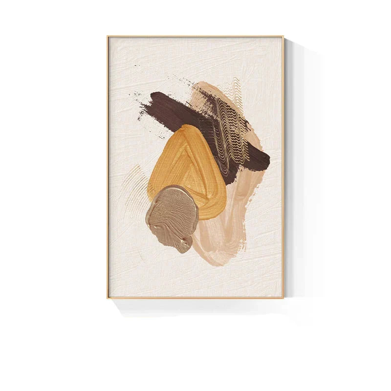 Elegante Erdtöne Abstract Pinselstruktur Wandkunst Feine Kunst Leinwanddrucke Triple Harmony von Senfgelb, Braun und Beige – Zeitgenössische Wandkunst für moderne Wohnkultur