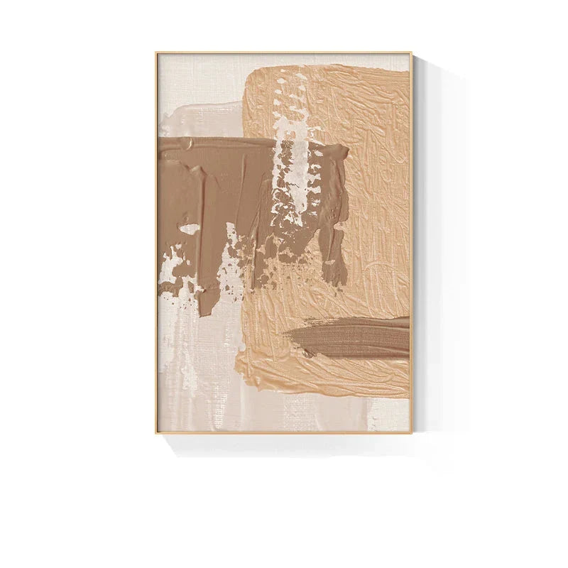 Elegante Erdtöne Abstract Pinselstruktur Wandkunst Feine Kunst Leinwanddrucke Triple Harmony von Senfgelb, Braun und Beige – Zeitgenössische Wandkunst für moderne Wohnkultur