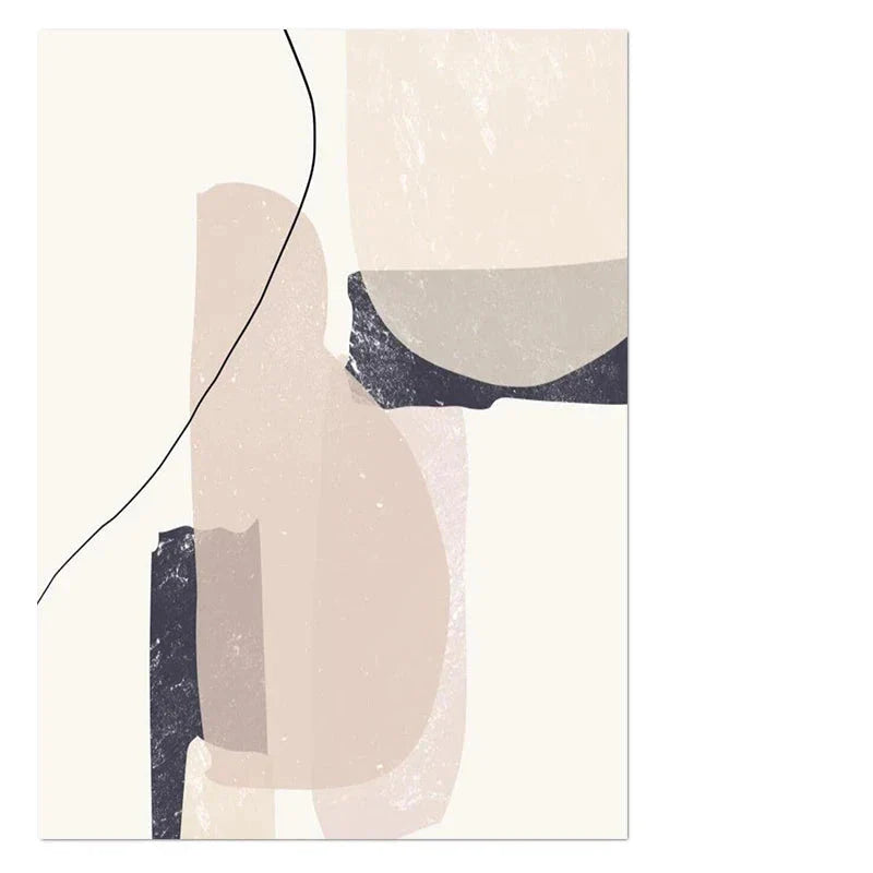Elegante Minimalistische Abstrakte Wandkunst Fine Art Leinwanddrucke - Organische Formen und Linien in Beige, Blush und Schwarz - Perfekt für moderne Innenräume und Wohnkultur