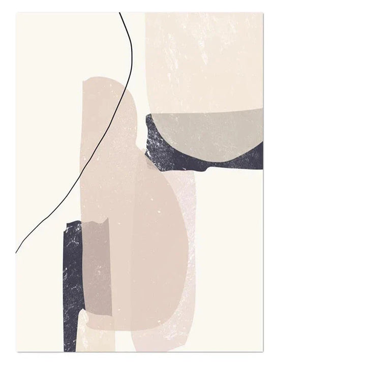 Elegante Minimalistische Abstrakte Wandkunst Fine Art Leinwanddrucke - Organische Formen und Linien in Beige, Blush und Schwarz - Perfekt für moderne Innenräume und Wohnkultur