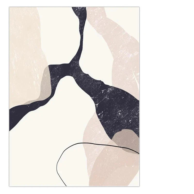 Elegante Minimalistische Abstrakte Wandkunst Fine Art Leinwanddrucke - Organische Formen und Linien in Beige, Blush und Schwarz - Perfekt für moderne Innenräume und Wohnkultur