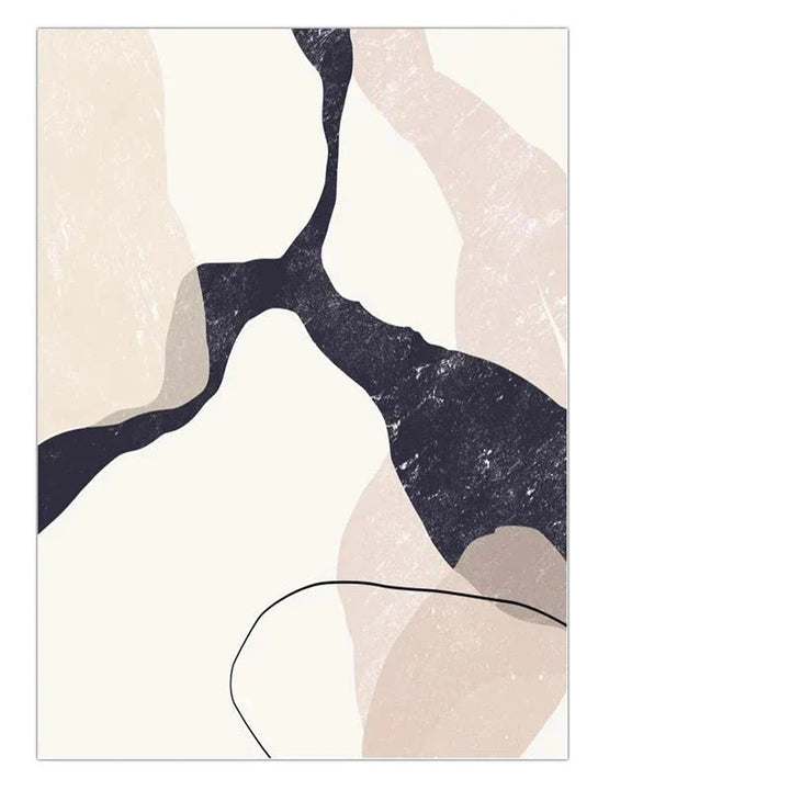 Elegante Minimalistische Abstrakte Wandkunst Fine Art Leinwanddrucke - Organische Formen und Linien in Beige, Blush und Schwarz - Perfekt für moderne Innenräume und Wohnkultur