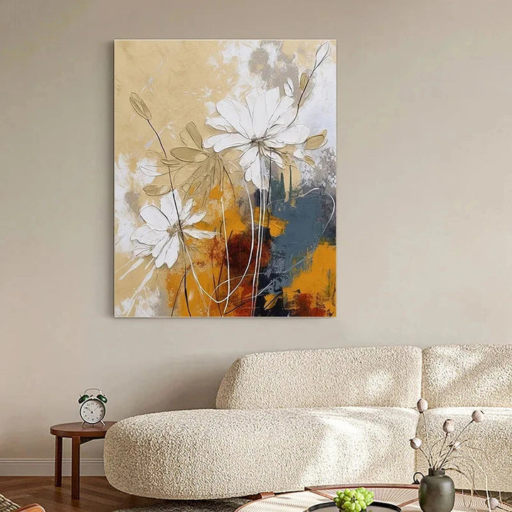 Elegante Blumen mit goldenen Akzenten Wandkunst Feine Kunst Leinwanddrucke Moderne abstrakte botanische Bilder für Wohnzimmer Eingangsbereich Wanddekoration | Karnz