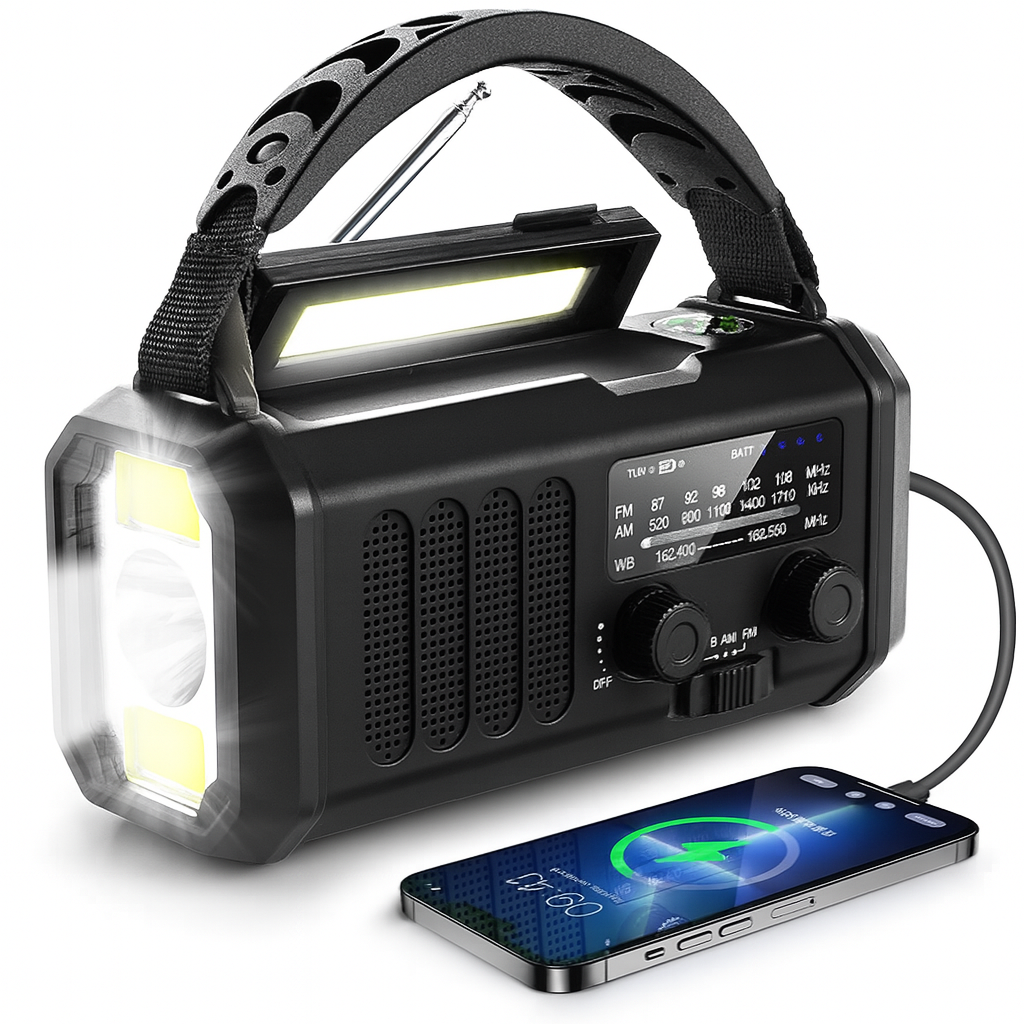 Notfall-Welle Krisenradio – Notfallradio mit Powerbank, LED-Taschenlampe, Dynamo und Kompass | Karnz