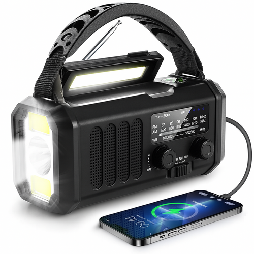 Notfall-Welle-Krisen-Radio – Notfallradio mit Powerbank, LED-Taschenlampe, Dynamo und Kompass | Karnz