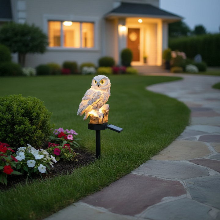Karnz | OwlGlow Solar-Gartenleuchte | Autarke LED-Außenbeleuchtung | Integrierter Dämmerungssensor | IP65 Wetterfest | 45cm Erdspieß | Dekorative Eulen-Optik