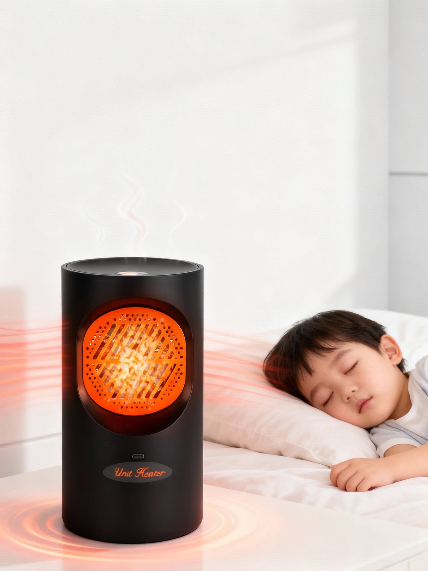 Tragbarer 300-W-Elektro-Miniheizer | Spiralheizelement, 7 Lüfterflügel | Leiser Betrieb