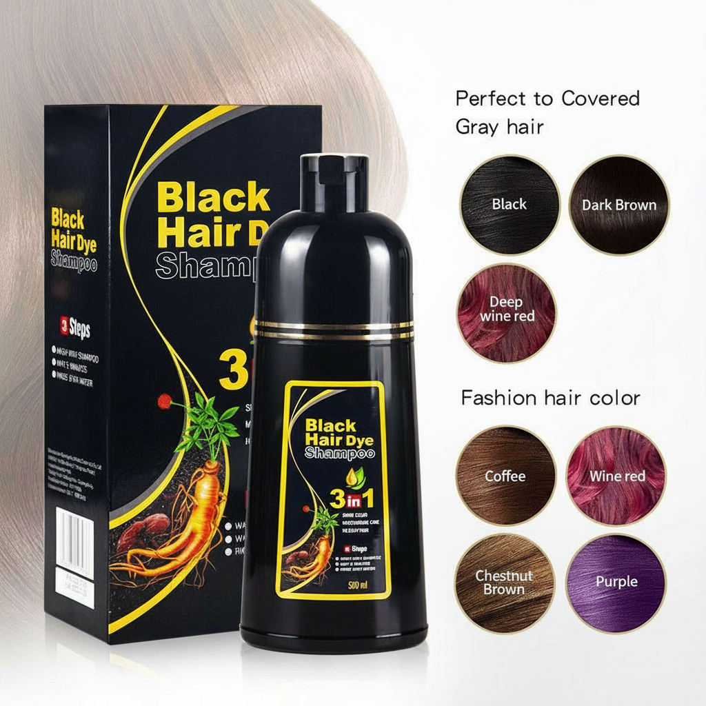 Karnz | Black Hair Dye Shampoo | 3-in-1 Ayurveda-Formel: Färben, Pflegen & Reinigen | Natürliche Grauhaarabdeckung in 5 Minuten | Ammoniakfrei & Schonend