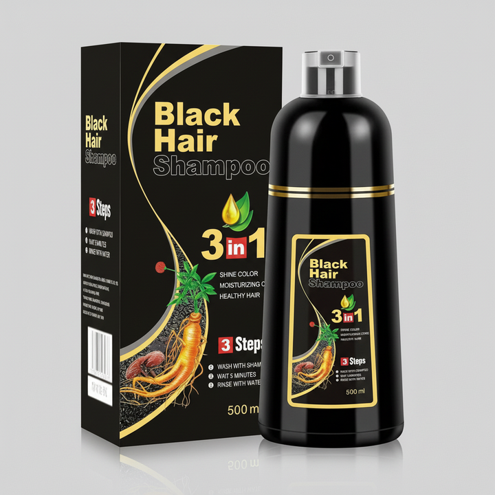 Karnz | Black Hair Dye Shampoo | 3-in-1 Ayurveda-Formel: Färben, Pflegen & Reinigen | Natürliche Grauhaarabdeckung in 5 Minuten | Ammoniakfrei & Schonend