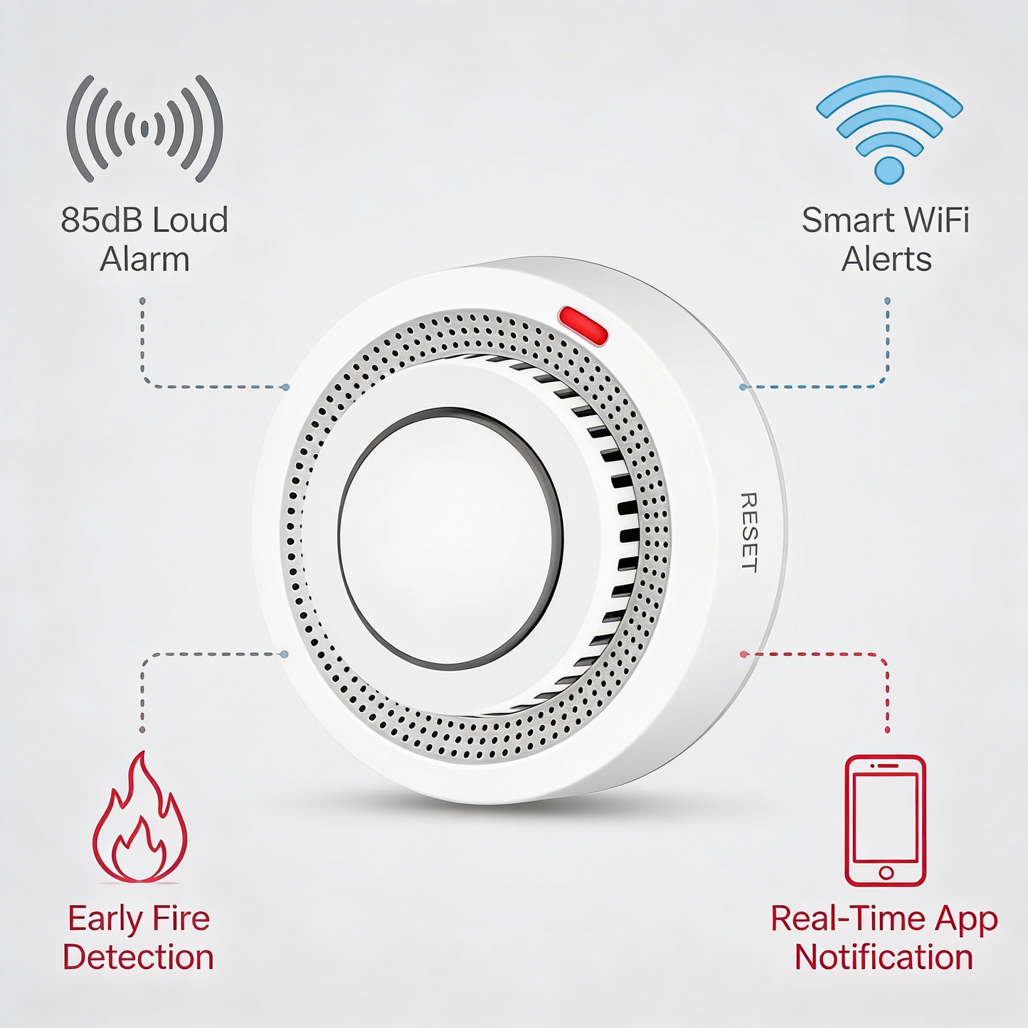 Intelligenter WLAN-Rauchmelder mit 85 dB – SafeSense