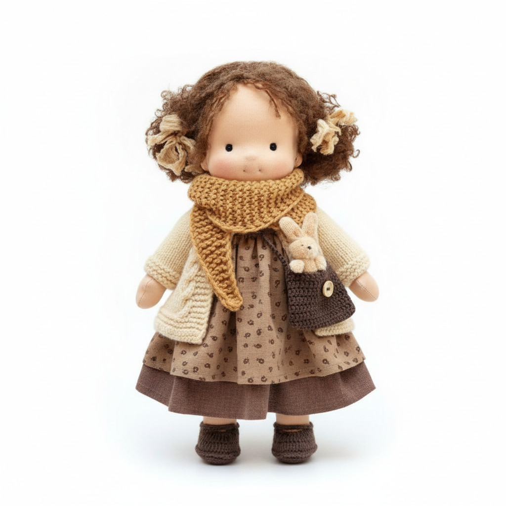 Karnz | Handgefertigte Waldorfpuppe | Naturmaterialien & Schadstofffrei | Pädagogisches Stoffspielzeug | Hypoallergen & Bio-Qualität | 30cm Kuschelpuppe