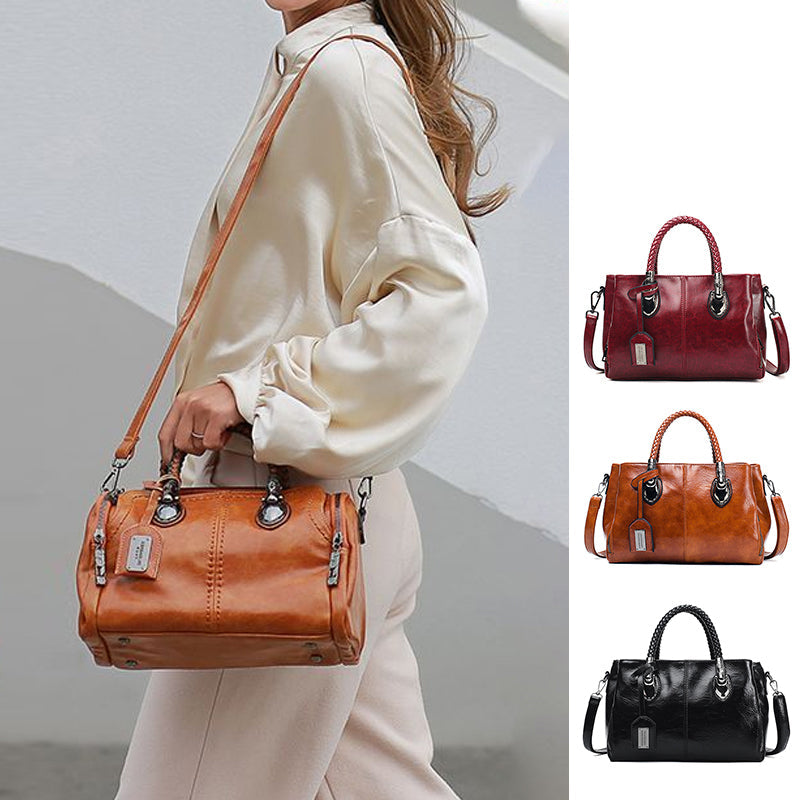 Neue Handtaschen aus Ölwachsleder Boston, große Tragetasche aus weichem Leder | Karnz