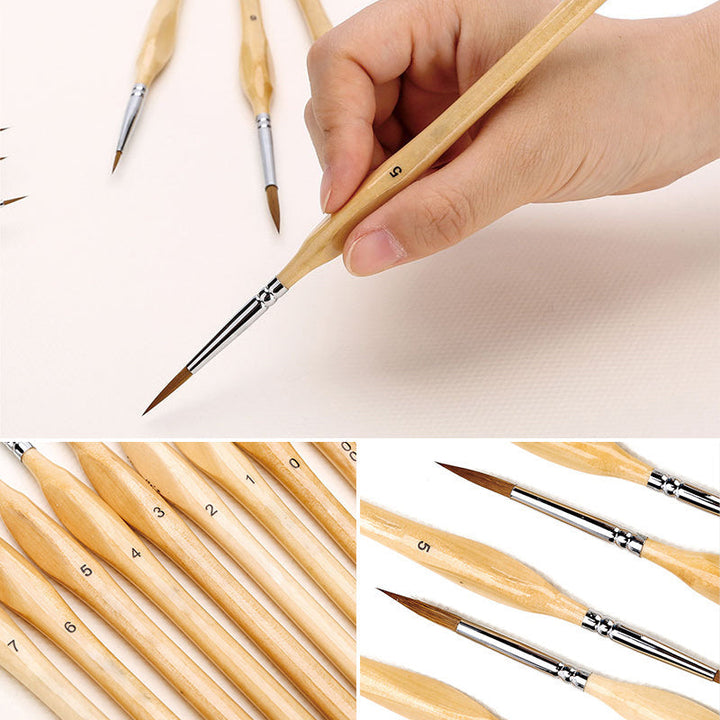 Karnz | 11 Stück Miniatur Detail Pinsel Set mit natürlichem Holzgriff