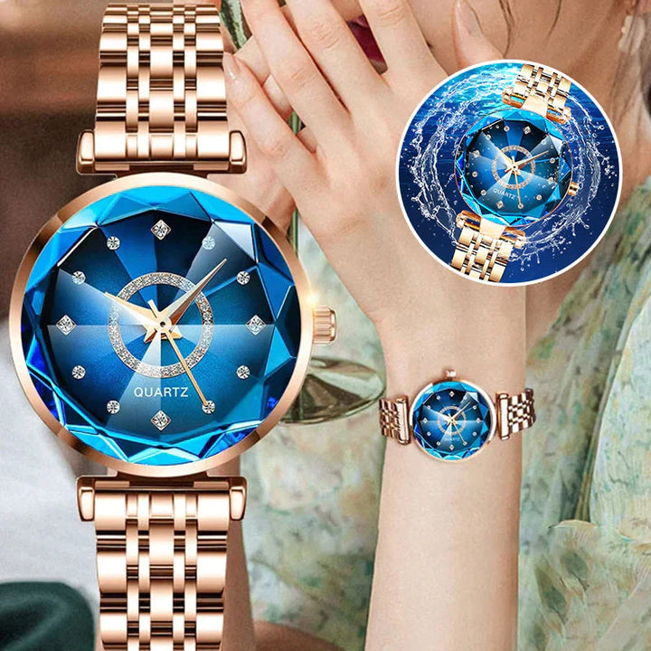 Wasserdichte Damenuhr – Sternenklare Diamantzifferblatt Eleganz