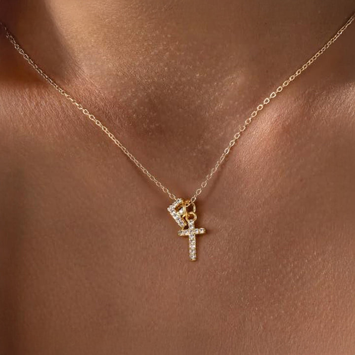 Karnz | Zarte Diamant Initial & Kreuz Halskette