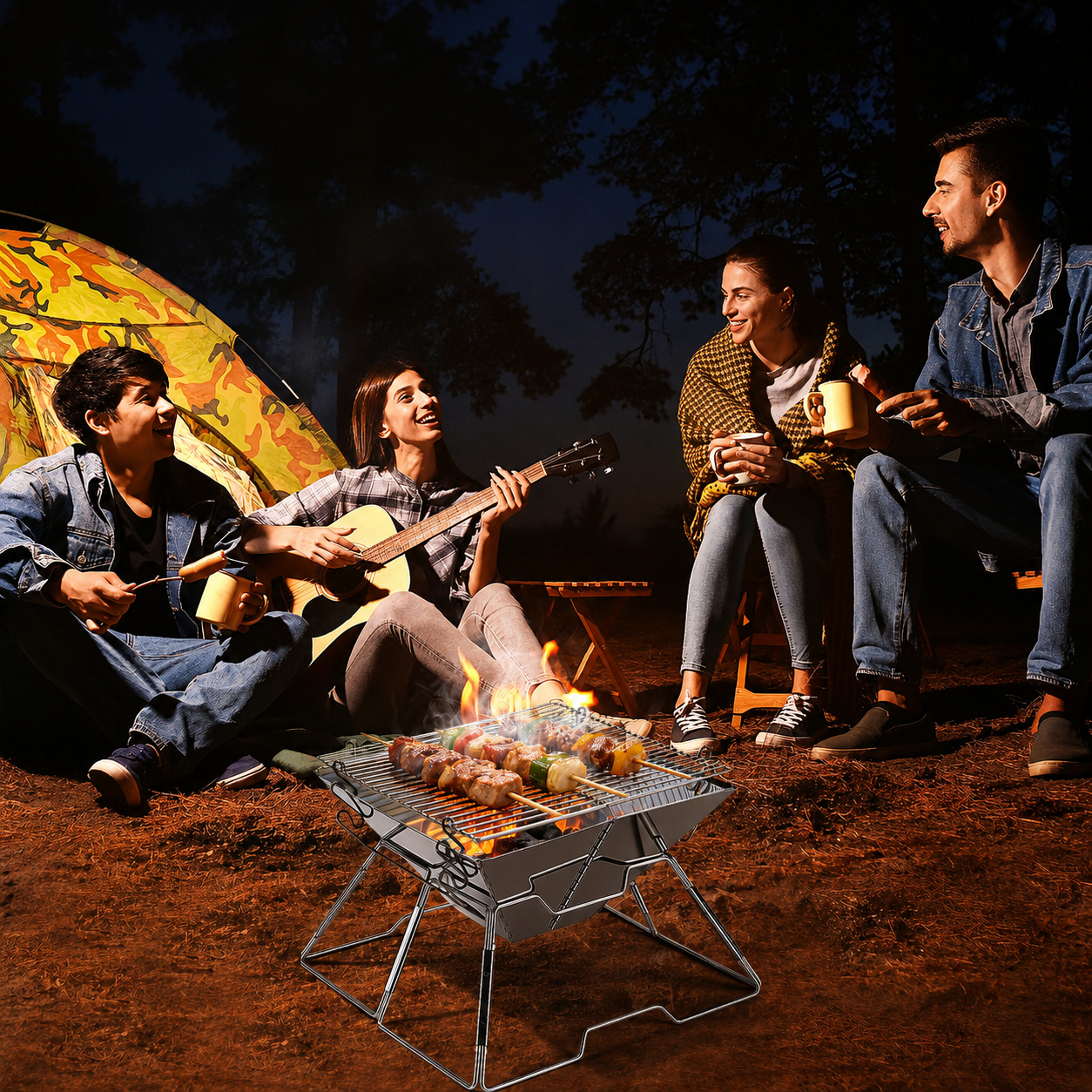 Faltbarer Camping Grill Edelstahl mit Höhenverstellbar Grillrost | Karnz