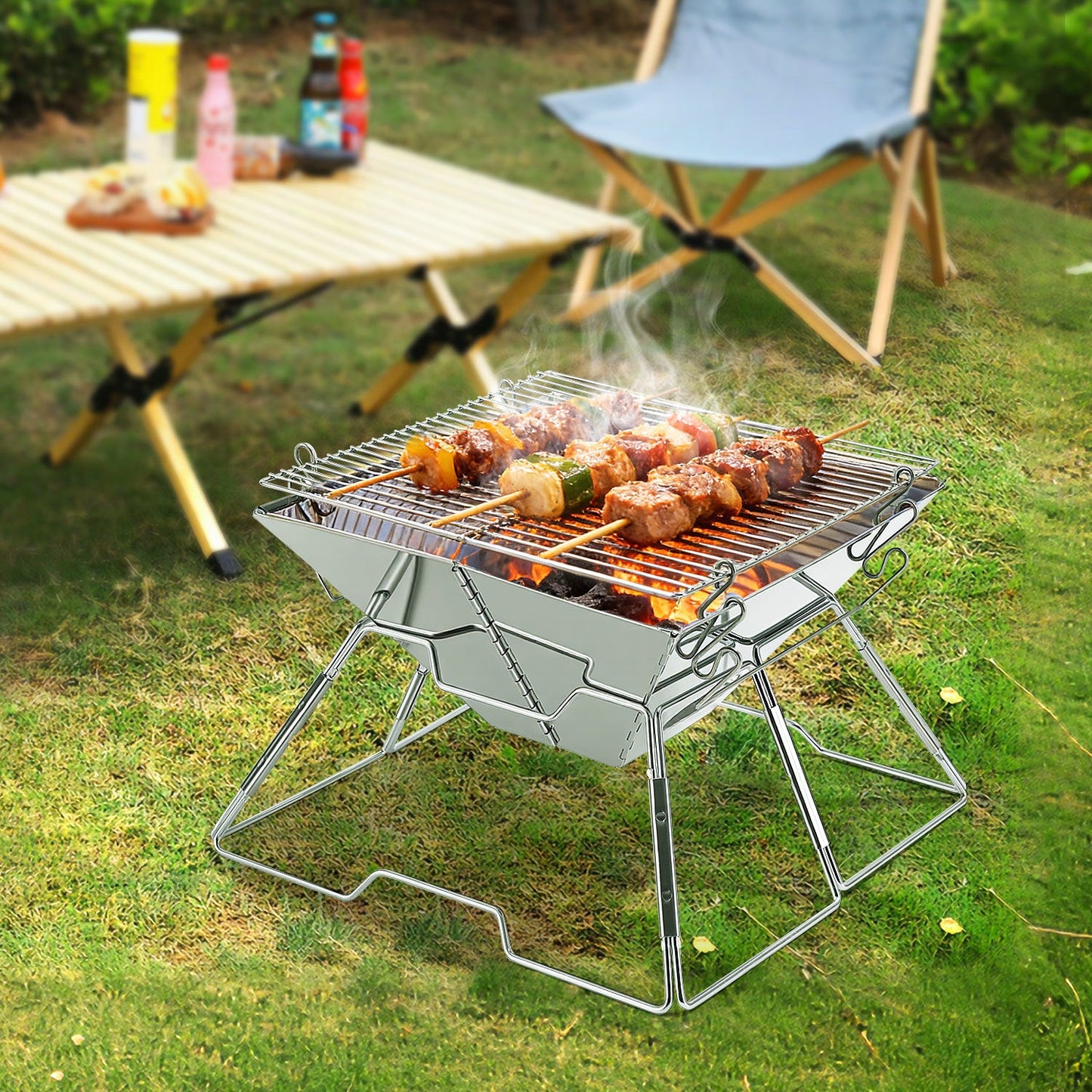 Faltbarer Camping Grill Edelstahl mit Höhenverstellbar Grillrost | Karnz