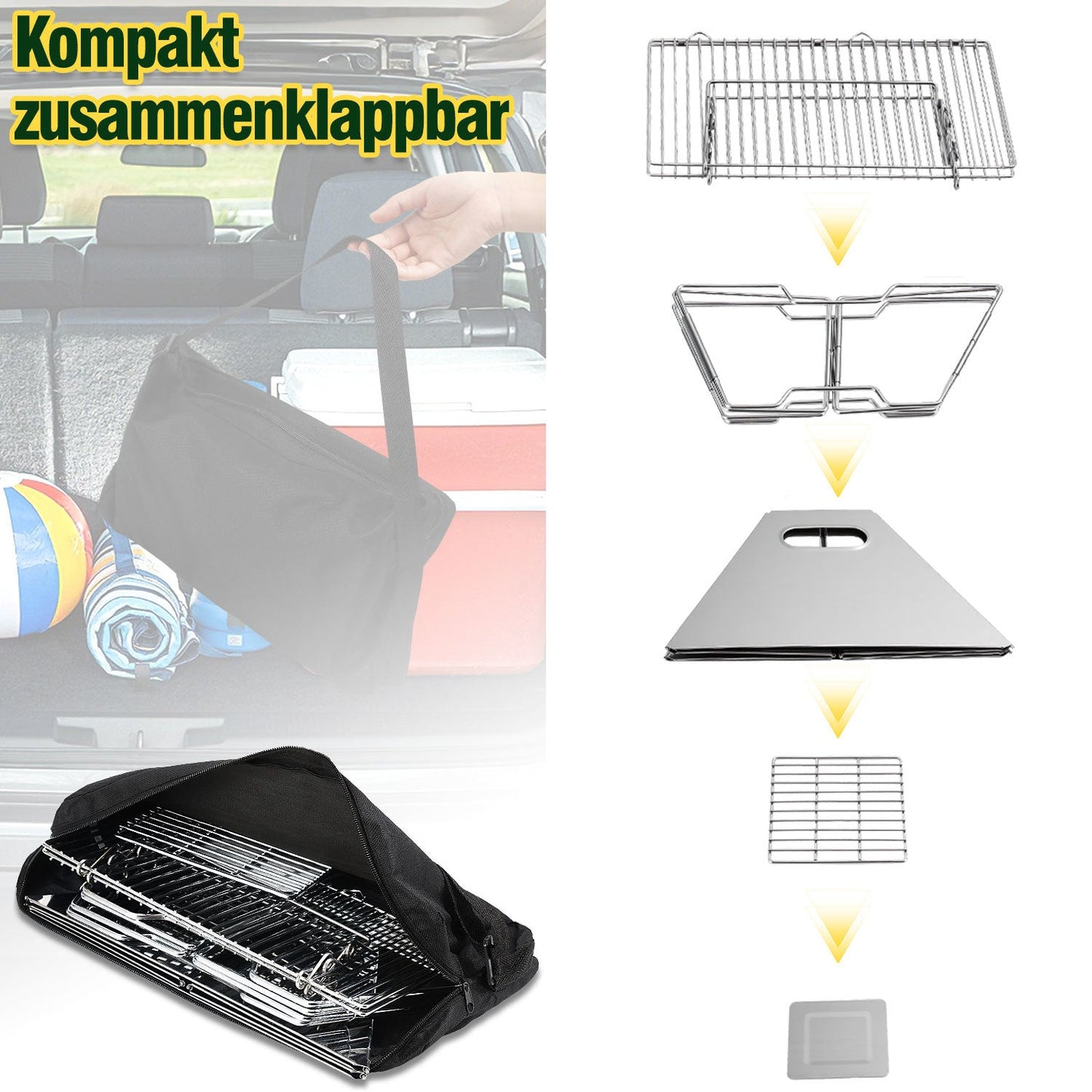 Faltbarer Camping Grill Edelstahl mit Höhenverstellbar Grillrost | Karnz
