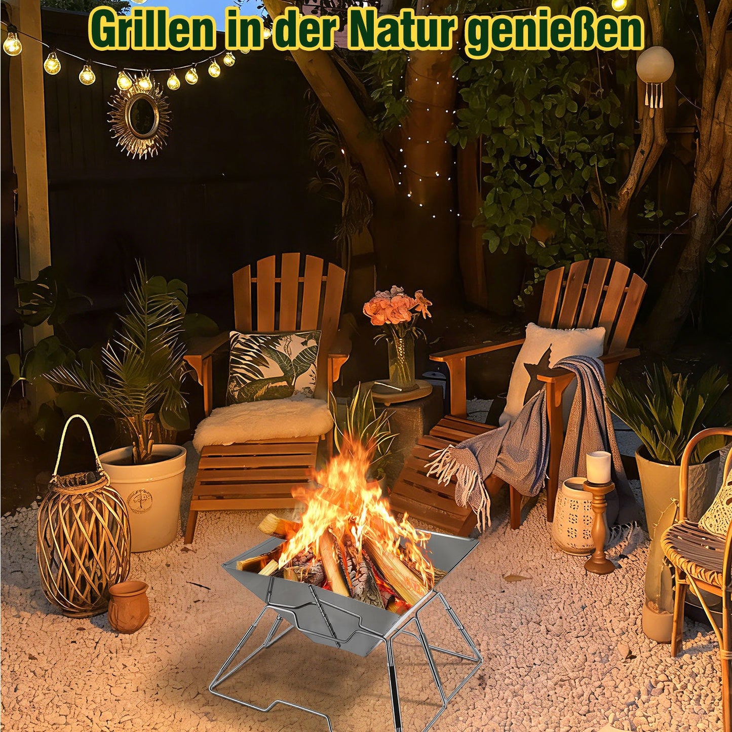 Faltbarer Camping Grill Edelstahl mit Höhenverstellbar Grillrost | Karnz