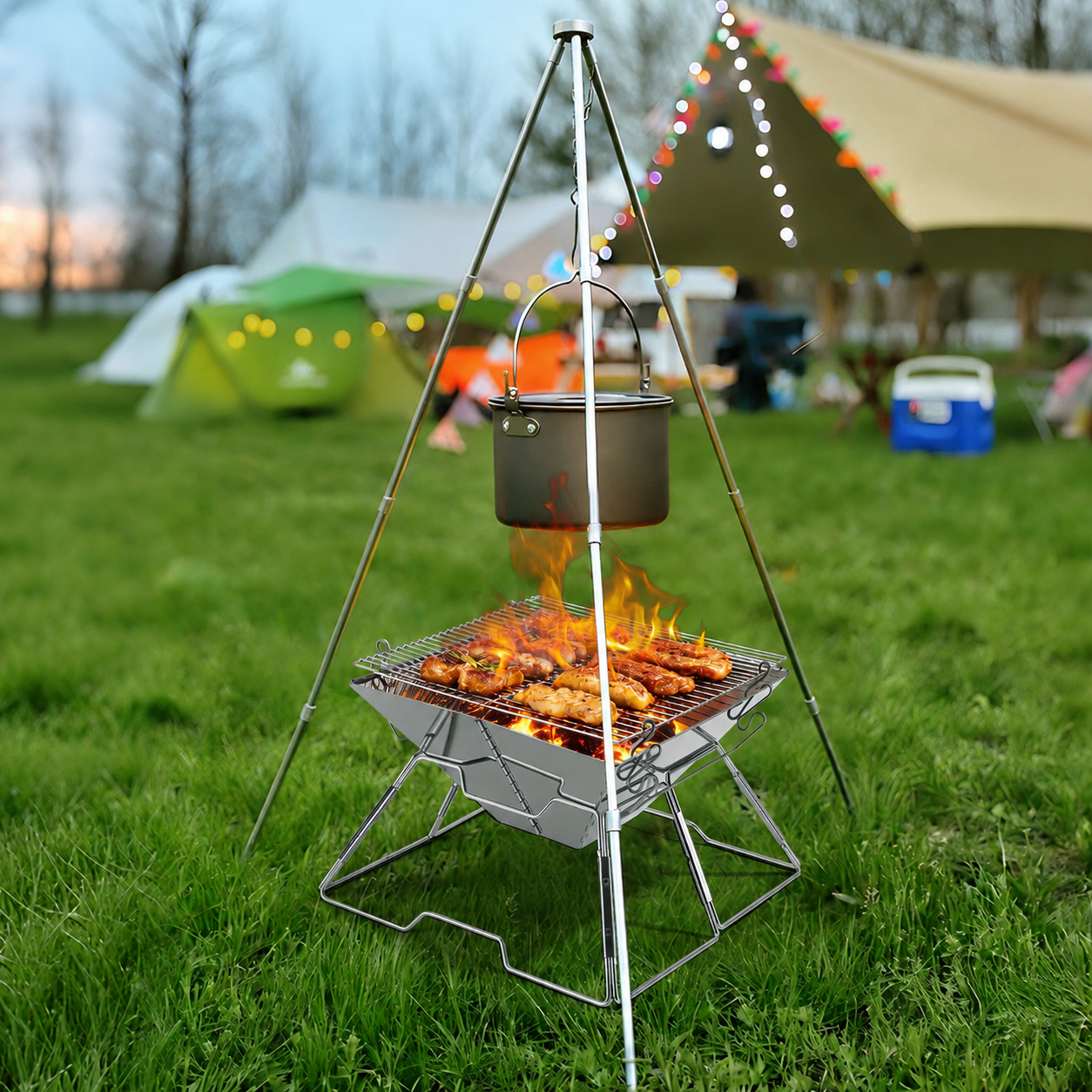 Faltbarer Camping Grill Edelstahl mit Höhenverstellbar Grillrost | Karnz