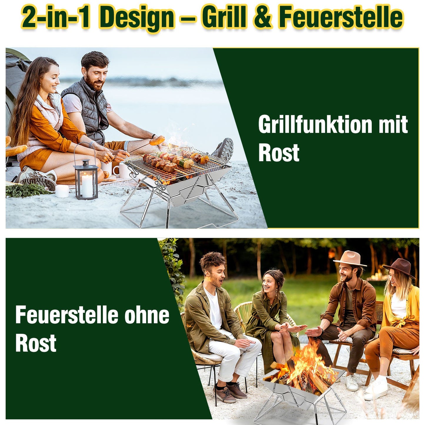 Faltbarer Camping Grill Edelstahl mit Höhenverstellbar Grillrost | Karnz