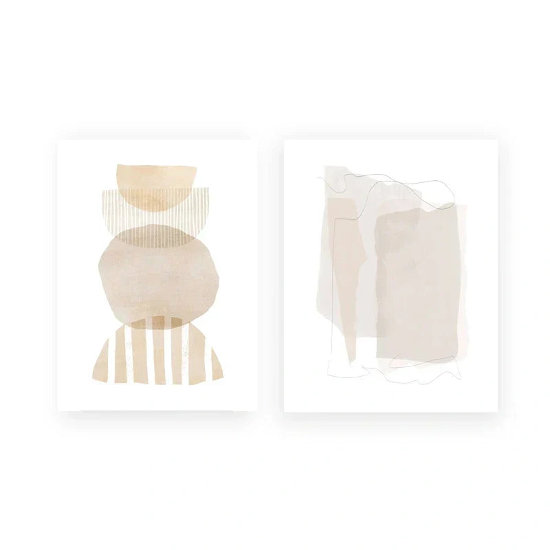 Set aus 2 Stück Minimalistische Nordische Abstrakte Wandkunst Feine Kunst Leinwanddrucke Einfache Beige Graue Erdton Bilder Für Wohnzimmer Schlafzimmer Kunst Dekor | Karnz