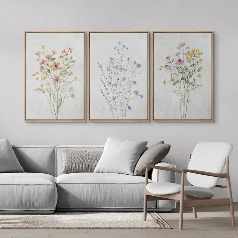 Set aus 3 Stück Wildblumen Wandkunst Feine Kunst Leinwanddrucke Minimalistische Botanische Drucke Poster Bilder Für Wohnraum Dekor