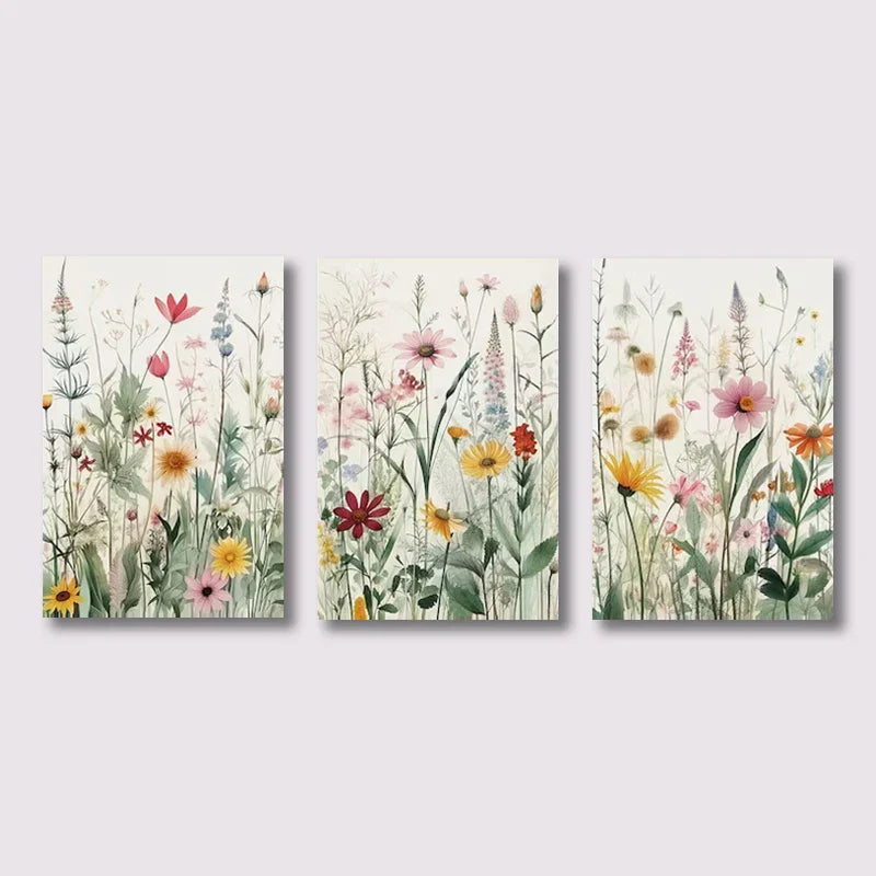 Set aus 3 Stück Wildblumen Wandkunst Feine Kunst Leinwanddrucke Minimalistische Botanische Drucke Poster Bilder Für Wohnraum Dekor